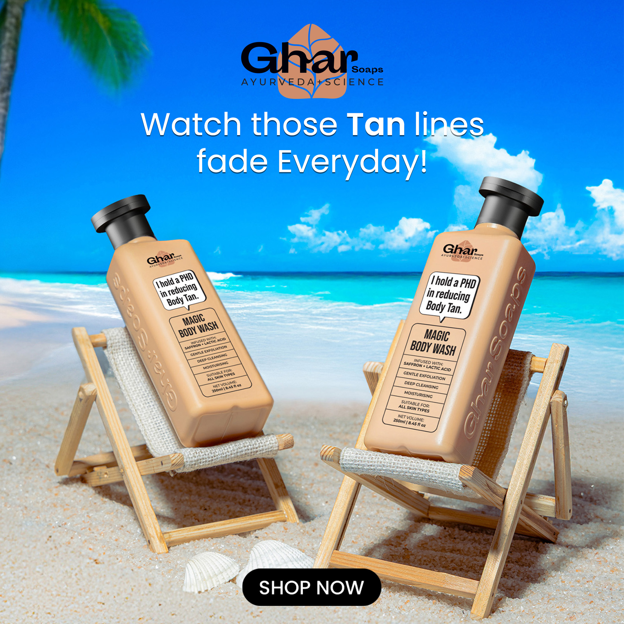 Magic De-Tan & Exfoliating Body Wash with Saffron & Lactic Acid