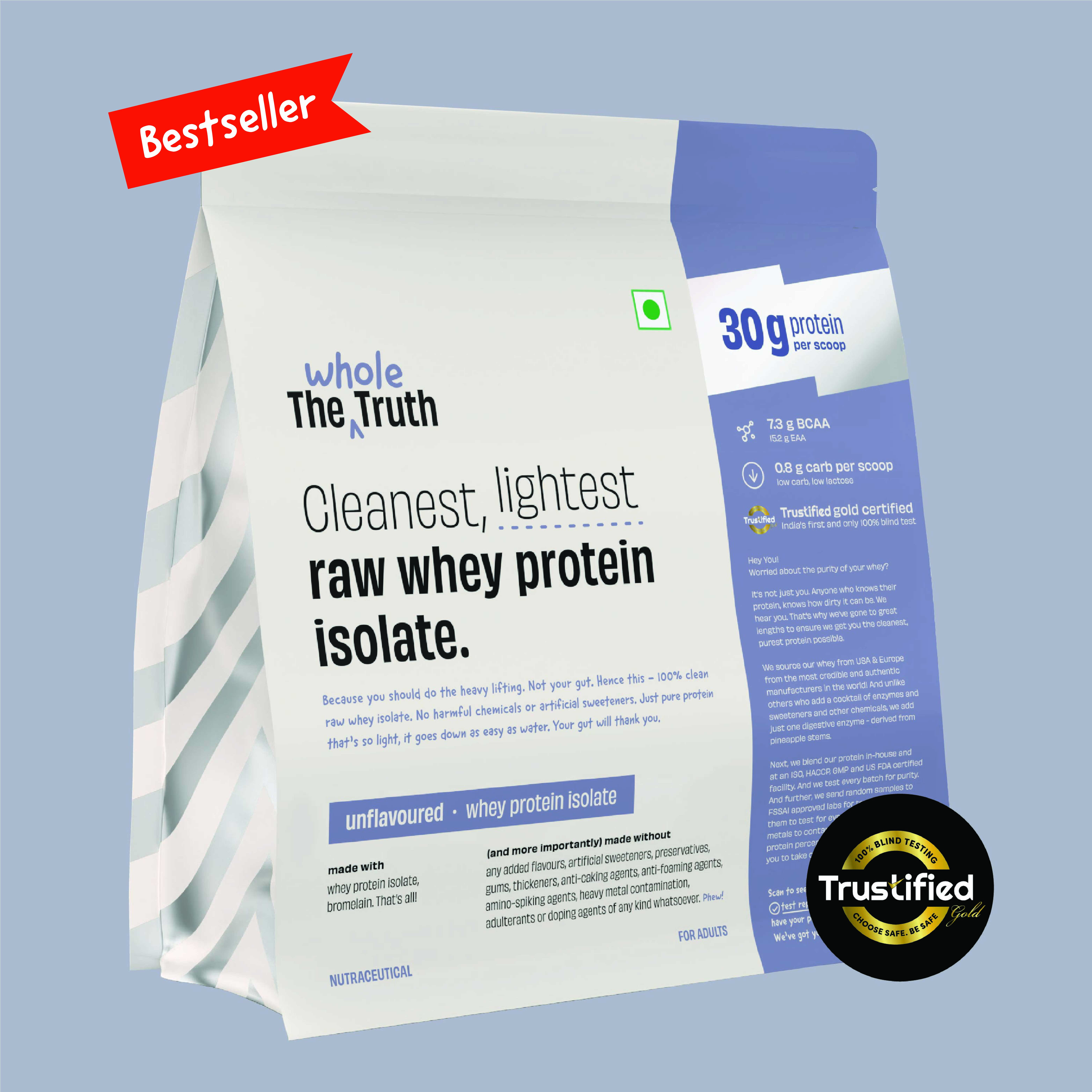 Unflavoured 30 g Pure Whey Protein Isolate - Pack of 1 KG