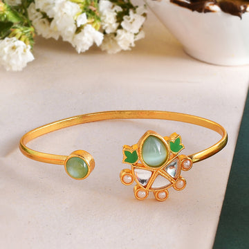 Forever More Green Enamelled Floral Pearls and Green Stones Bracelet
