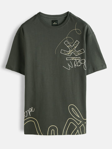 Embroidered Oversized Fit T-Shirt | Charcoal