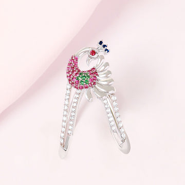 Regal Peacock Multi-CZ Rhodium-Plated 925 Sterling Silver Ring
