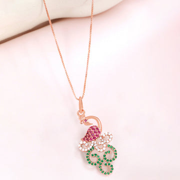 Vibrant Peacock CZ Rose Gold-Plated 925 Sterling Silver Pendant