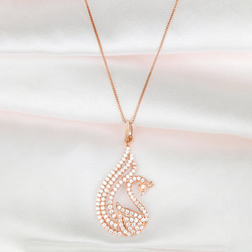 Regal Rose Gold-Plated 925 Sterling Silver Swan Pendant with Cubic Zirconia